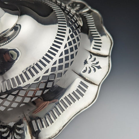 1938年 英国ヴィンテージ 純銀(925シルバー) フルーツボウル コンポート 直径26cm 470g Joseph Gloster Ltd